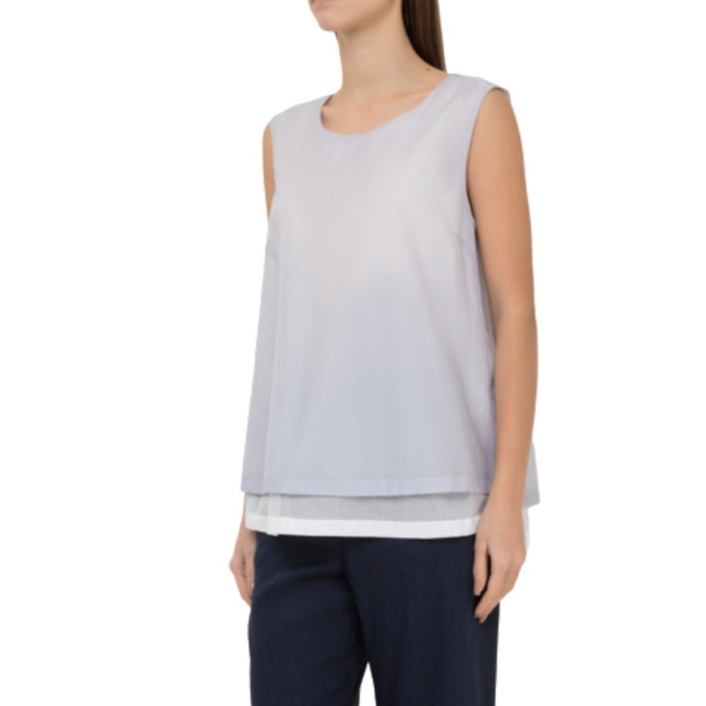 Nwt Peserico Blouse Top Shirt Womens 46 Us 10 Lavender Blue Crew Neck Sleeveless
